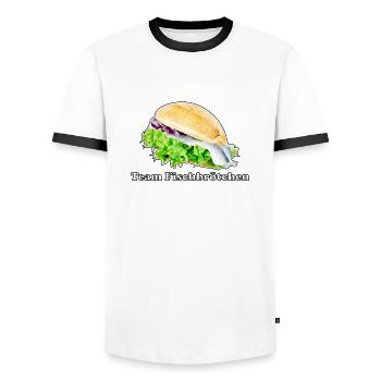 Team Fischbrötchen - Männer Kontrast-T-Shirt - Weiß/Schwarz - Vorne - AI Model Female 172 light (172cm) & AI Model Male 178 dark (178cm)