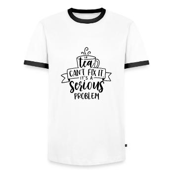 Tea coffee problem - Men's Ringer Shirt - white/black - Front - AI Model Female 172 light (172cm) & AI Model Male 178 dark (178cm)