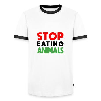 Arrêtez de manger des animaux - Black Edition - T-shirt contrasté Homme - blanc/noir - Devant - AI Model Female 172 light (172cm) & AI Model Male 178 dark (178cm)