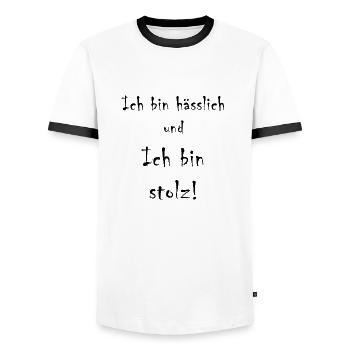 Ich bin hässlich und ich bin stolz! - Männer Kontrast-T-Shirt - Weiß/Schwarz - Vorne - AI Model Female 172 light (172cm) & AI Model Male 178 dark (178cm)