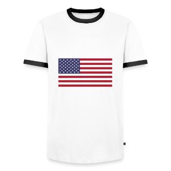 American Flag of United States - Men's Ringer Shirt - white/black - Front - AI Model Female 172 light (172cm) & AI Model Male 178 dark (178cm)