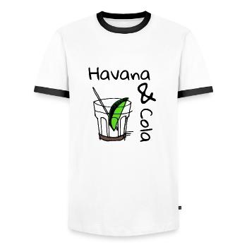 Havana und Cola. Havana & Cola - Männer Kontrast-T-Shirt - Weiß/Schwarz - Vorne - AI Model Female 172 light (172cm) & AI Model Male 178 dark (178cm)