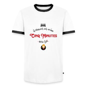 A m'asseoir sur un banc cinq minutes avec toi - T-shirt contrasté Homme - blanc/noir - Devant - AI Model Female 172 light (172cm) & AI Model Male 178 dark (178cm)