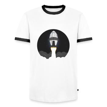 Space shuttle rocket flies into space - Men's Ringer Shirt - white/black - Front - AI Model Female 172 light (172cm) & AI Model Male 178 dark (178cm)