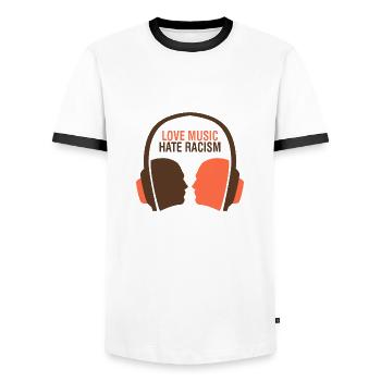 Amour Musique déteste Racisme Anti Racisme Tolérance - T-shirt contrasté Homme - blanc/noir - Devant - AI Model Female 172 light (172cm) & AI Model Male 178 dark (178cm)