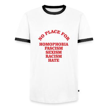 Pas de place pour l'homophobie fascisme anti-racisme - T-shirt contrasté Homme - blanc/noir - Devant - AI Model Female 172 light (172cm) & AI Model Male 178 dark (178cm)