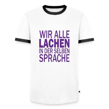 Wir alle lachen in der selben Sprache Rassismus - Männer Kontrast-T-Shirt - Weiß/Schwarz - Vorne - AI Model Female 172 light (172cm) & AI Model Male 178 dark (178cm)