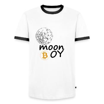 Crypto T-Shirt - Moon Boy - Men's Ringer Shirt - white/black - Front - AI Model Female 172 light (172cm) & AI Model Male 178 dark (178cm)
