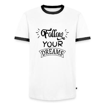 Follow your dreams! Personalisierbar. - Männer Kontrast-T-Shirt - Weiß/Schwarz - Vorne - AI Model Female 172 light (172cm) & AI Model Male 178 dark (178cm)
