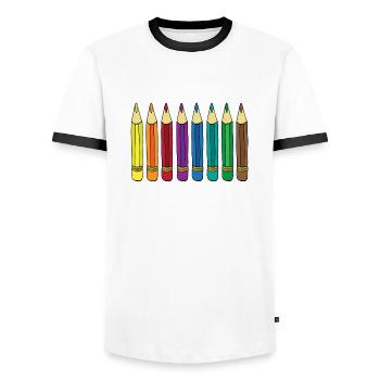 crayons de couleur - T-shirt contrasté Homme - blanc/noir - Devant - AI Model Female 172 light (172cm) & AI Model Male 178 dark (178cm)
