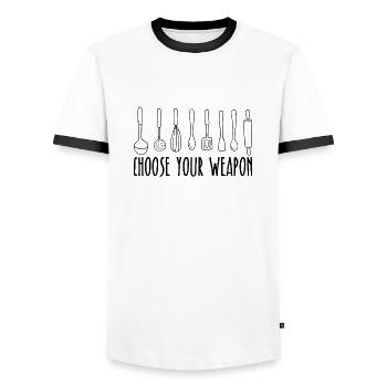Chef with cooking utensils for the kitchen - Men's Ringer Shirt - white/black - Front - AI Model Female 172 light (172cm) & AI Model Male 178 dark (178cm)
