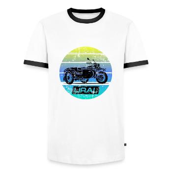 Art Ural Dnepr USSR Motorrad - Männer Kontrast-T-Shirt - Weiß/Schwarz - Vorne - AI Model Female 172 light (172cm) & AI Model Male 178 dark (178cm)