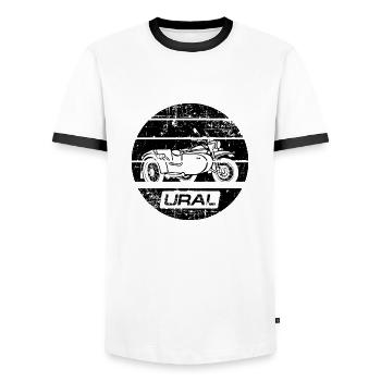 Art Ural Dnepr USSR Motorrad - Männer Kontrast-T-Shirt - Weiß/Schwarz - Vorne - AI Model Female 172 light (172cm) & AI Model Male 178 dark (178cm)