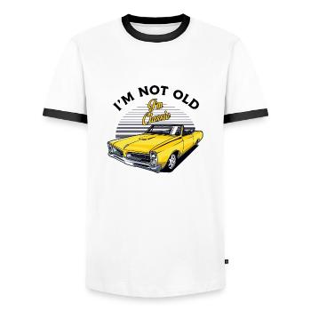 Old school vintage classic vintage car - T-shirt contrasté Homme - blanc/noir - Devant - AI Model Female 172 light (172cm) & AI Model Male 178 dark (178cm)