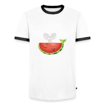 Watermelon Whale - Whale Melon - Fruit -Love - Men's Ringer Shirt - white/black - Front - AI Model Female 172 light (172cm) & AI Model Male 178 dark (178cm)