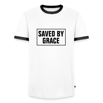 Sauvé par la grâce - Christian - T-shirt contrasté Homme - blanc/noir - Devant - AI Model Female 172 light (172cm) & AI Model Male 178 dark (178cm)