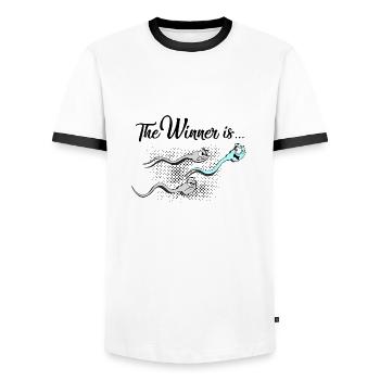 Samen Rennen, Gewinner - Männer Kontrast-T-Shirt - Weiß/Schwarz - Vorne - AI Model Female 172 light (172cm) & AI Model Male 178 dark (178cm)