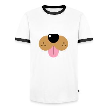 Funny dog snout pet dog mouthguard - Men's Ringer Shirt - white/black - Front - AI Model Female 172 light (172cm) & AI Model Male 178 dark (178cm)