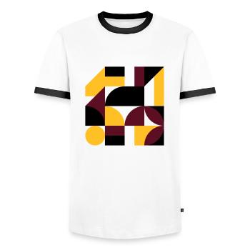 Colorful abstract geometric bauhaus background - Men's Ringer Shirt - white/black - Front - AI Model Female 172 light (172cm) & AI Model Male 178 dark (178cm)