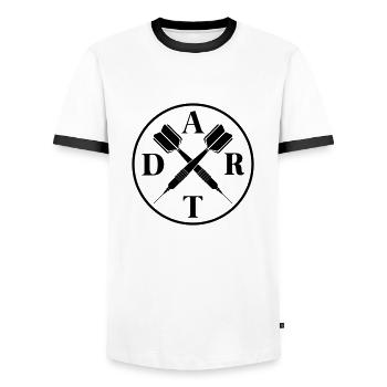 Fléchettes joueur fléchettes fléchettes emblème logo bullseye - T-shirt contrasté Homme - blanc/noir - Devant - AI Model Female 172 light (172cm) & AI Model Male 178 dark (178cm)