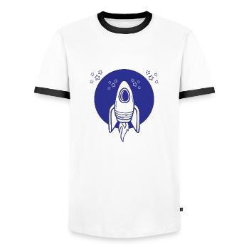 Art Kosmos Astronomie Space Rocket - Männer Kontrast-T-Shirt - Weiß/Schwarz - Vorne - AI Model Female 172 light (172cm) & AI Model Male 178 dark (178cm)