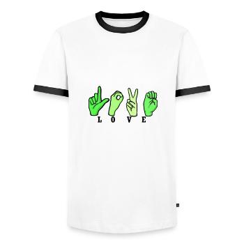 Love Typist III - Men's Ringer Shirt - white/black - Front - AI Model Female 172 light (172cm) & AI Model Male 178 dark (178cm)