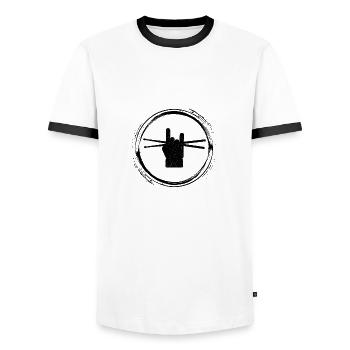 Musique de batteur de batterie rock - T-shirt contrasté Homme - blanc/noir - Devant - AI Model Female 172 light (172cm) & AI Model Male 178 dark (178cm)