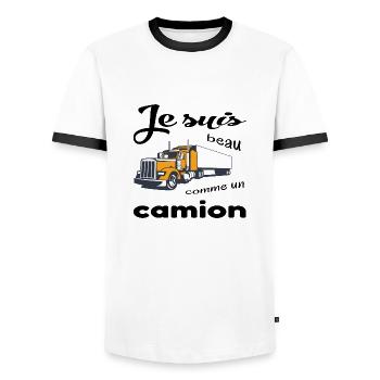 Je suis beau comme un camion - T-shirt contrasté Homme - blanc/noir - Devant - AI Model Female 172 light (172cm) & AI Model Male 178 dark (178cm)
