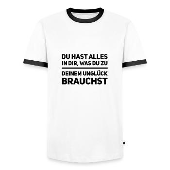 kümmere dich um dein Unglück - Männer Kontrast-T-Shirt - Weiß/Schwarz - Vorne - AI Model Female 172 light (172cm) & AI Model Male 178 dark (178cm)
