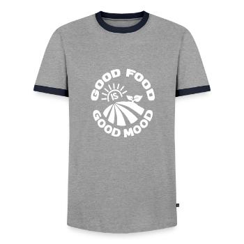 good food - Men's Ringer Shirt - grey/navy  - Front - AI Model Female 172 light (172cm) & AI Model Male 178 light (178cm)