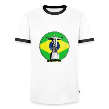 Christ the Redeemer - Men's Ringer Shirt - white/black - Front - AI Model Female 172 light (172cm) & AI Model Male 178 dark (178cm)