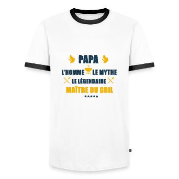 Papa l'homme le mythe le légendaire Maître du Gril - T-shirt contrasté Homme - blanc/noir - Devant - AI Model Female 172 light (172cm) & AI Model Male 178 dark (178cm)