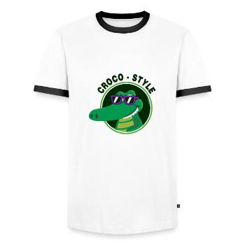 Cooles stylisches Krokodil - Männer Kontrast-T-Shirt - Weiß/Schwarz - Vorne - AI Model Female 172 light (172cm) & AI Model Male 178 dark (178cm)