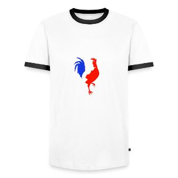 rooster blue white red - Men's Ringer Shirt - white/black - Front - AI Model Female 172 light (172cm) & AI Model Male 178 dark (178cm)