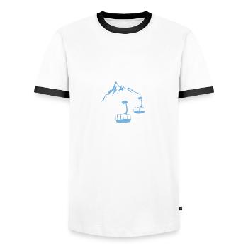 Cable car skiing mountains gift - Men's Ringer Shirt - white/black - Front - AI Model Female 172 light (172cm) & AI Model Male 178 dark (178cm)