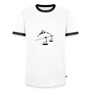 Cable car skiing mountains gift - Men's Ringer Shirt - white/black - Front - AI Model Female 172 light (172cm) & AI Model Male 178 dark (178cm)