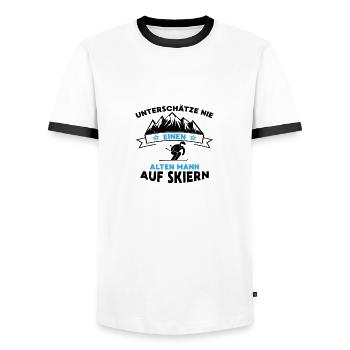 Unterschätze nie einen alten mann auf skier - Männer Kontrast-T-Shirt - Weiß/Schwarz - Vorne - AI Model Female 172 light (172cm) & AI Model Male 178 dark (178cm)