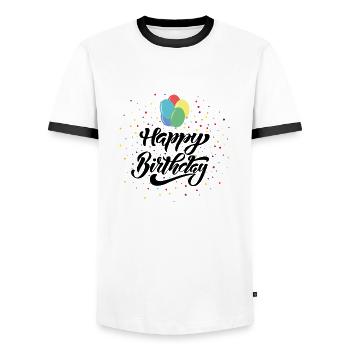 Happy birthday - Men's Ringer Shirt - white/black - Front - AI Model Female 172 light (172cm) & AI Model Male 178 dark (178cm)