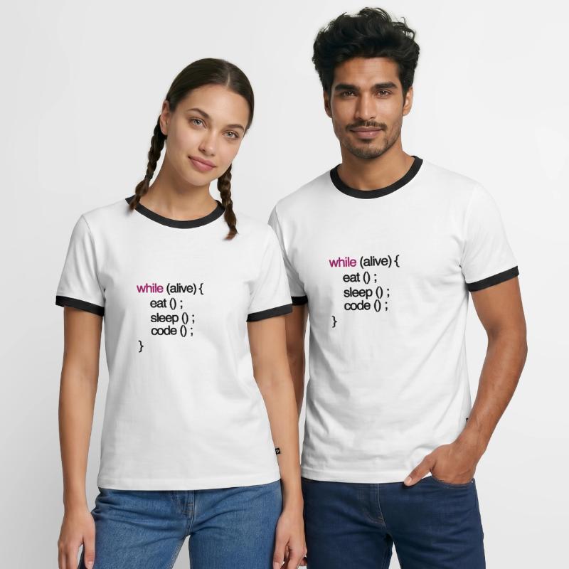 tandis que le code vivant Programmation de programmation informaticien T-shirt contrasté Homme