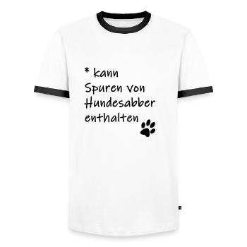 Kann Spuren von Hundesabber enthalten - Männer Kontrast-T-Shirt - Weiß/Schwarz - Vorne - AI Model Female 172 light (172cm) & AI Model Male 178 dark (178cm)