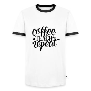 Coffee Teach Repeat - Men's Ringer Shirt - white/black - Front - AI Model Female 172 light (172cm) & AI Model Male 178 dark (178cm)