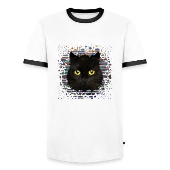 Cat - Men's Ringer Shirt - white/black - Front - AI Model Female 172 light (172cm) & AI Model Male 178 dark (178cm)
