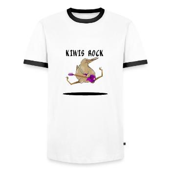 Kiwi Bass Guitar - Männer Kontrast-T-Shirt - Weiß/Schwarz - Vorne - AI Model Female 172 light (172cm) & AI Model Male 178 dark (178cm)