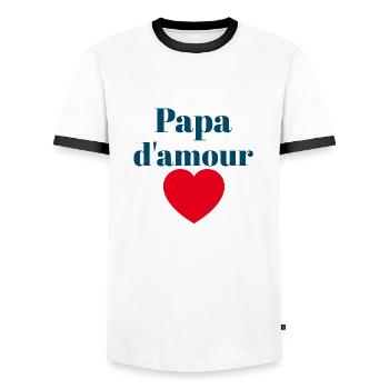 Papa d'amour à moi, je t'aime coeur - T-shirt contrasté Homme - blanc/noir - Devant - AI Model Female 172 light (172cm) & AI Model Male 178 dark (178cm)