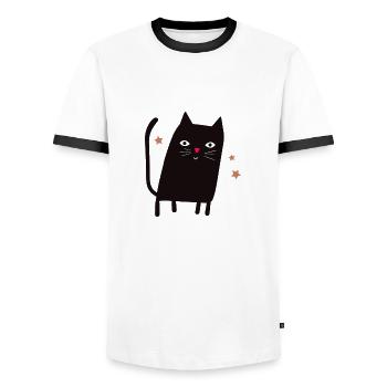 Katze - Männer Kontrast-T-Shirt - Weiß/Schwarz - Vorne - AI Model Female 172 light (172cm) & AI Model Male 178 dark (178cm)