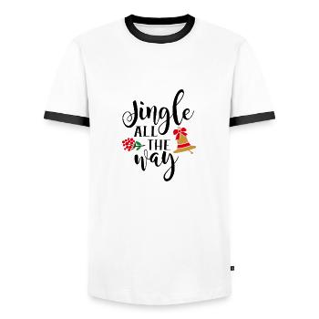 Jingle all the way - Men's Ringer Shirt - white/black - Front - AI Model Female 172 light (172cm) & AI Model Male 178 dark (178cm)