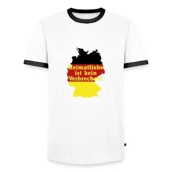 Heimatliebe ist kein Verbrechen Deutschland - Männer Kontrast-T-Shirt - Weiß/Schwarz - Vorne - AI Model Female 172 light (172cm) & AI Model Male 178 dark (178cm)