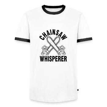 Scie à chaîne forestier bûcheron forestier - T-shirt contrasté Homme - blanc/noir - Devant - AI Model Female 172 light (172cm) & AI Model Male 178 dark (178cm)