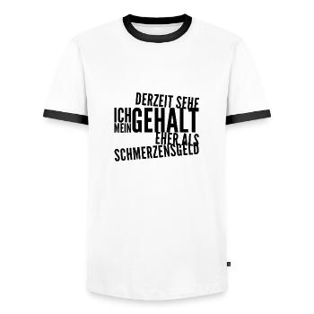 mein Gehalt ist Schmerzensgeld - Männer Kontrast-T-Shirt - Weiß/Schwarz - Vorne - AI Model Female 172 light (172cm) & AI Model Male 178 dark (178cm)