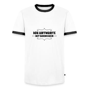 meine Antwort ist Schweigen - Männer Kontrast-T-Shirt - Weiß/Schwarz - Vorne - AI Model Female 172 light (172cm) & AI Model Male 178 dark (178cm)